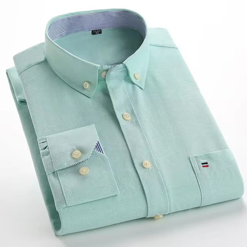 Oxford Cotton Casual Shirt Business - 남성용 긴팔 셔츠, 옥스포드 젊은이 스트라이프