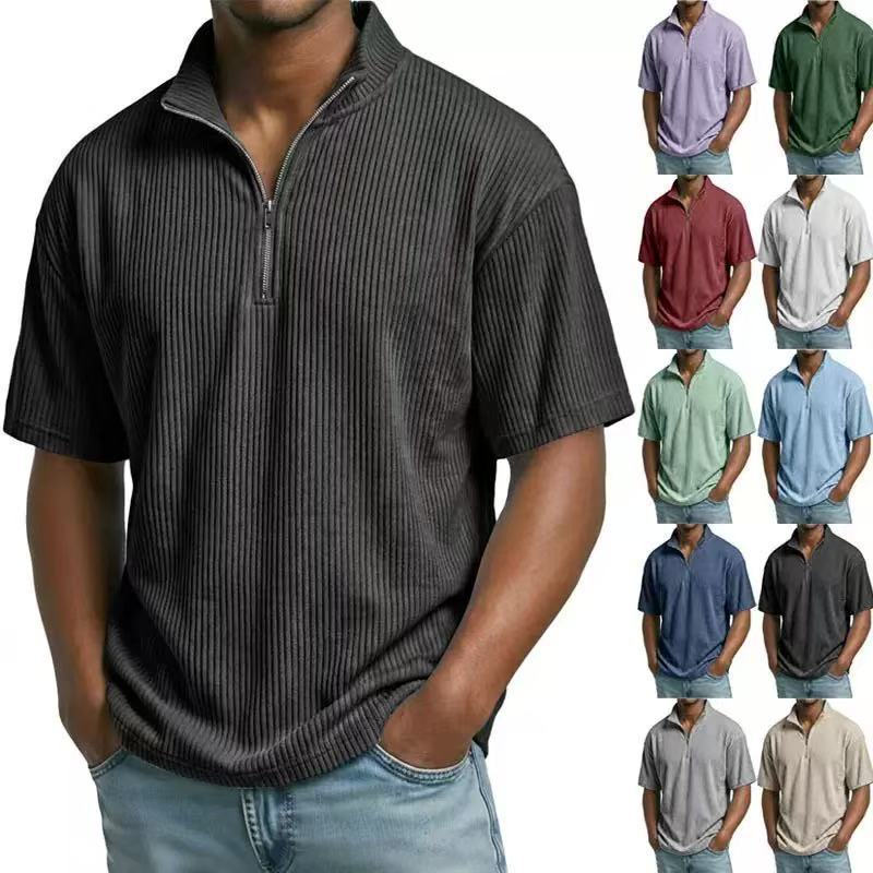 Corduroy Button Up Shirt Men - 여름 코듀로이 스탠드 칼라 셔츠 남성용