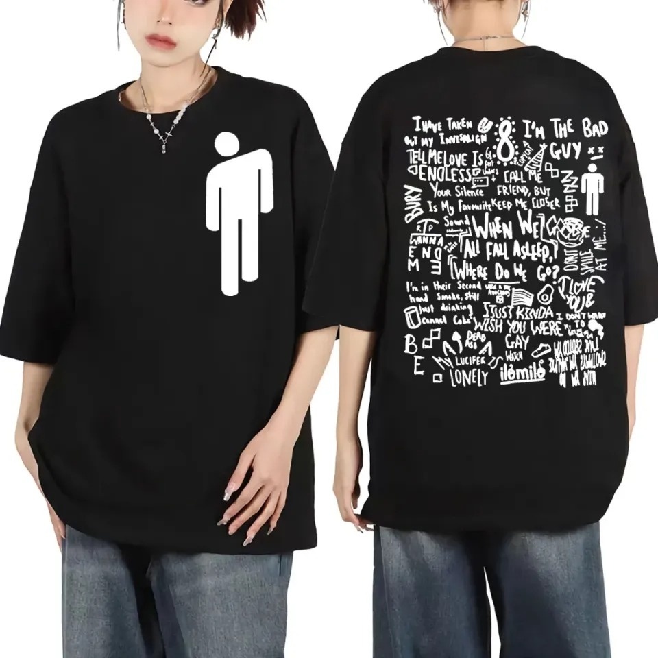 T-Shirts - 빌리 아일리시 아이콘 가사 콜라주가 있는