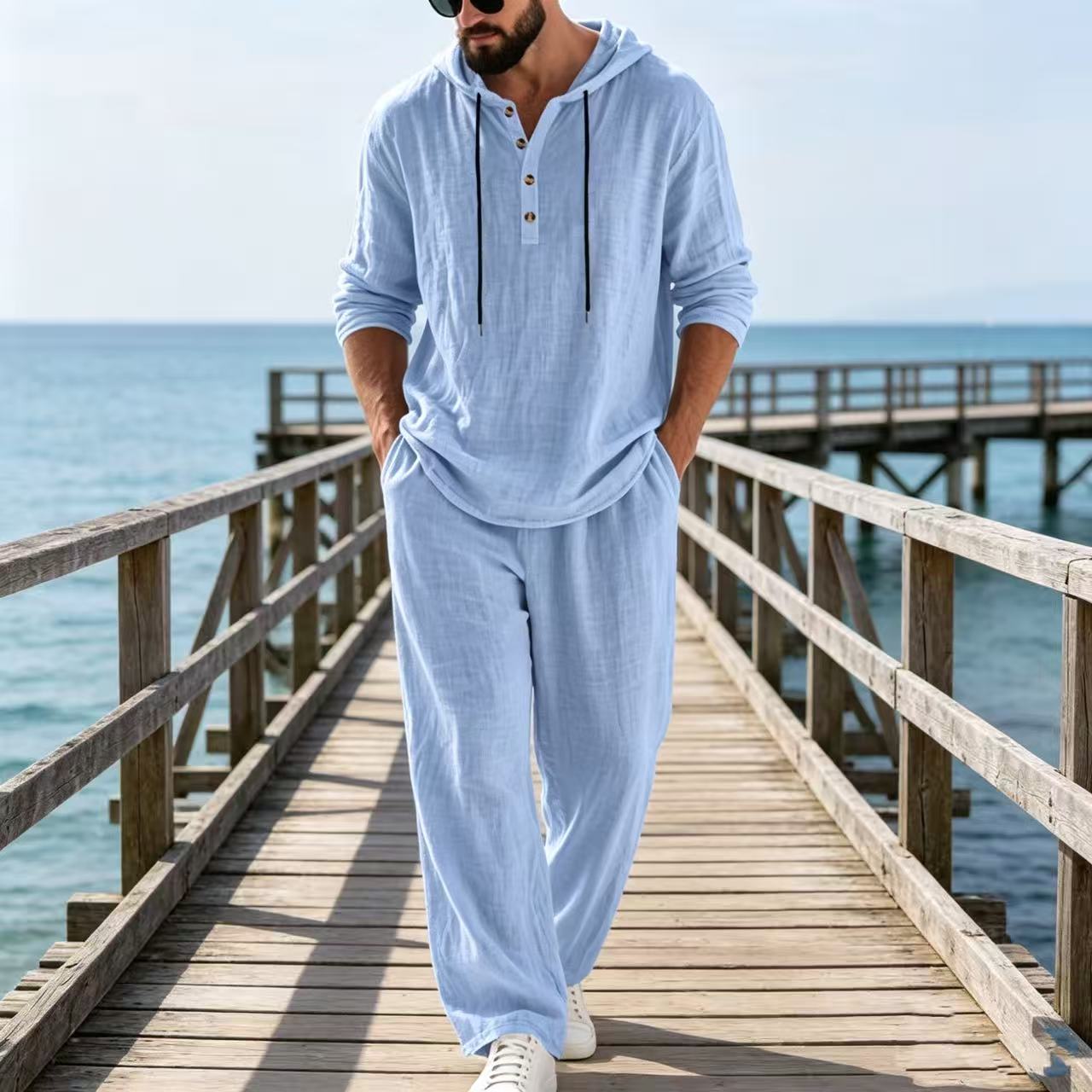 Mens Linen Shirt Long Sleeve - 2026 크로스보더 봄가을 린넨 남성 캐주얼