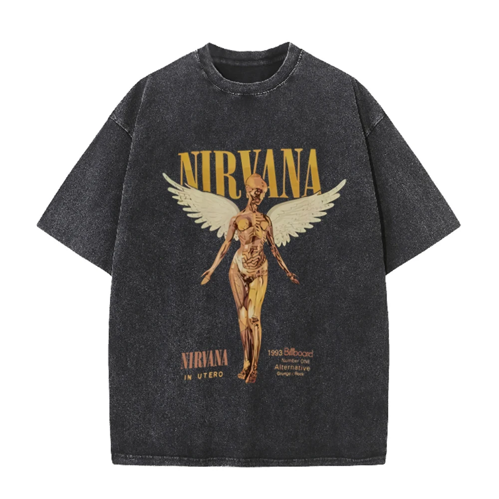 Acid Wash Vintage Graphic T Shirt - 레트로 애시드 워시 오버사이즈 티셔츠 너바나