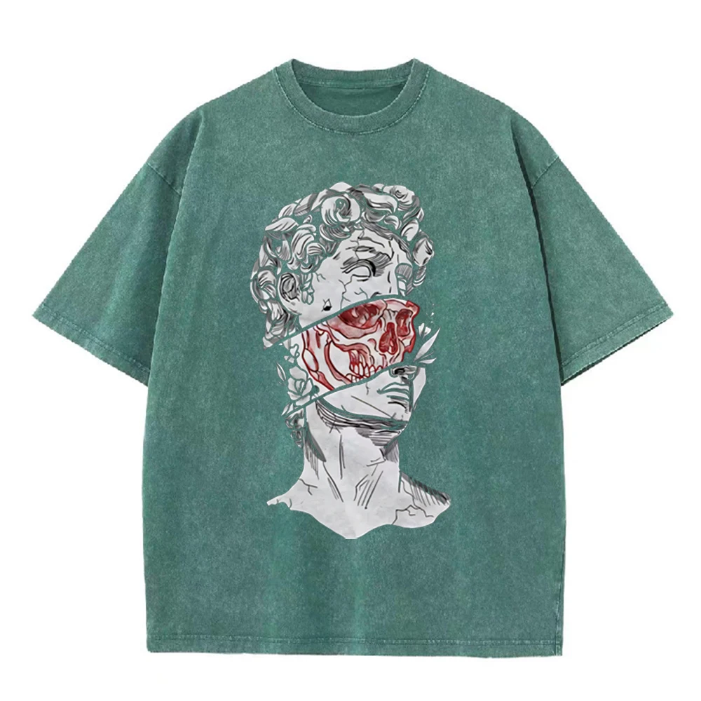 2026 빈티지 브로큰 데이비드 조각상 레드 스컬 그래 - Acid Wash Vintage Graphic T Shirt 리뷰 및 가격