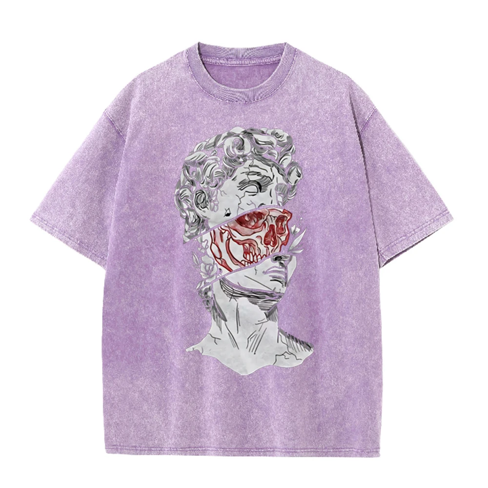 2026 빈티지 브로큰 데이비드 조각상 레드 스컬 그래 - Acid Wash Vintage Graphic T Shirt 리뷰 및 가격