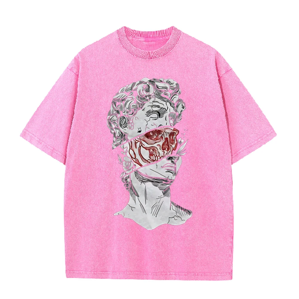 2026 빈티지 브로큰 데이비드 조각상 레드 스컬 그래 - Acid Wash Vintage Graphic T Shirt 리뷰 및 가격