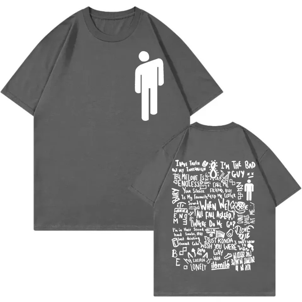 빌리 아일리시 아이콘 가사 콜라주가 있는 크루넥 티셔츠 - T-Shirts 리뷰 및 가격