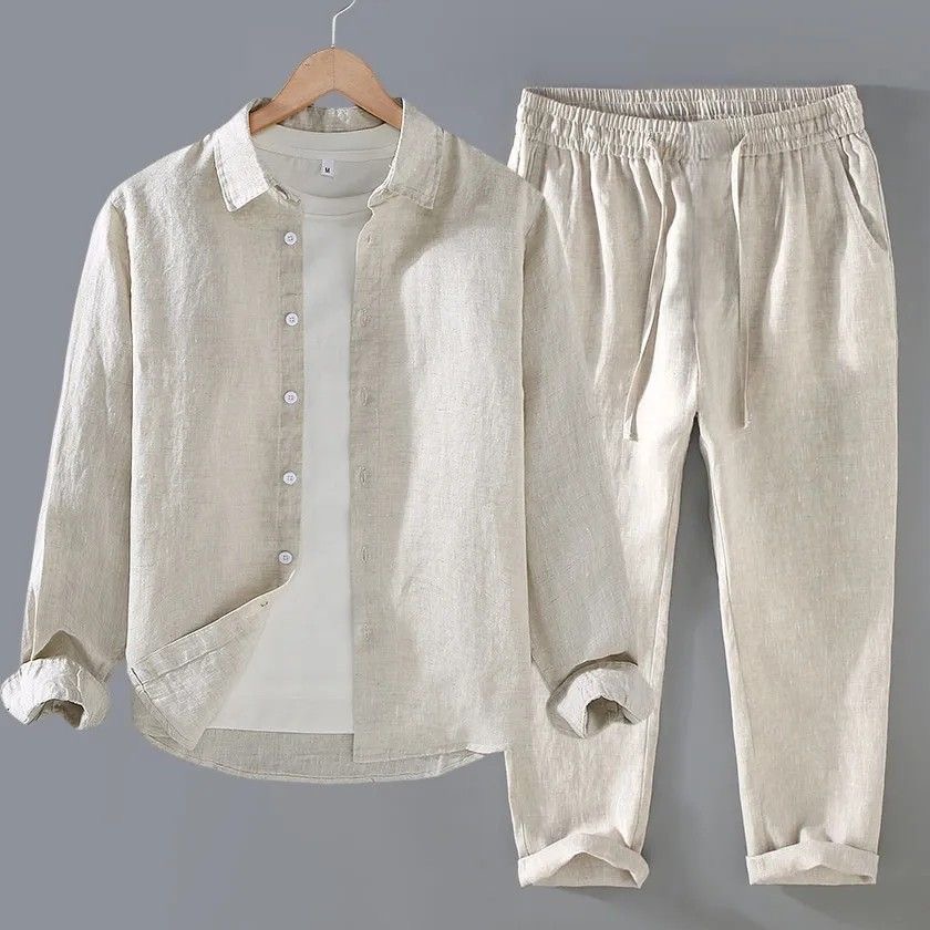 태기타 화이트 린넨 세트 루즈핏 긴팔 셔츠 얇고 통기성 - Mens Linen Shirt Long Sleeve 리뷰 및 가격
