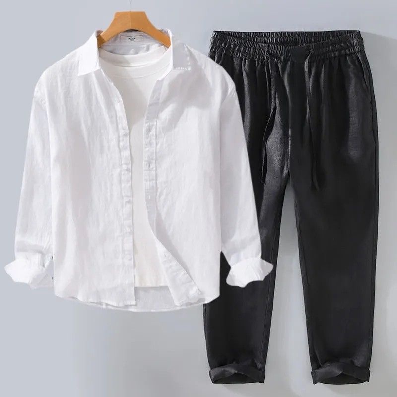 태기타 화이트 린넨 세트 루즈핏 긴팔 셔츠 얇고 통기성 - Mens Linen Shirt Long Sleeve 리뷰 및 가격