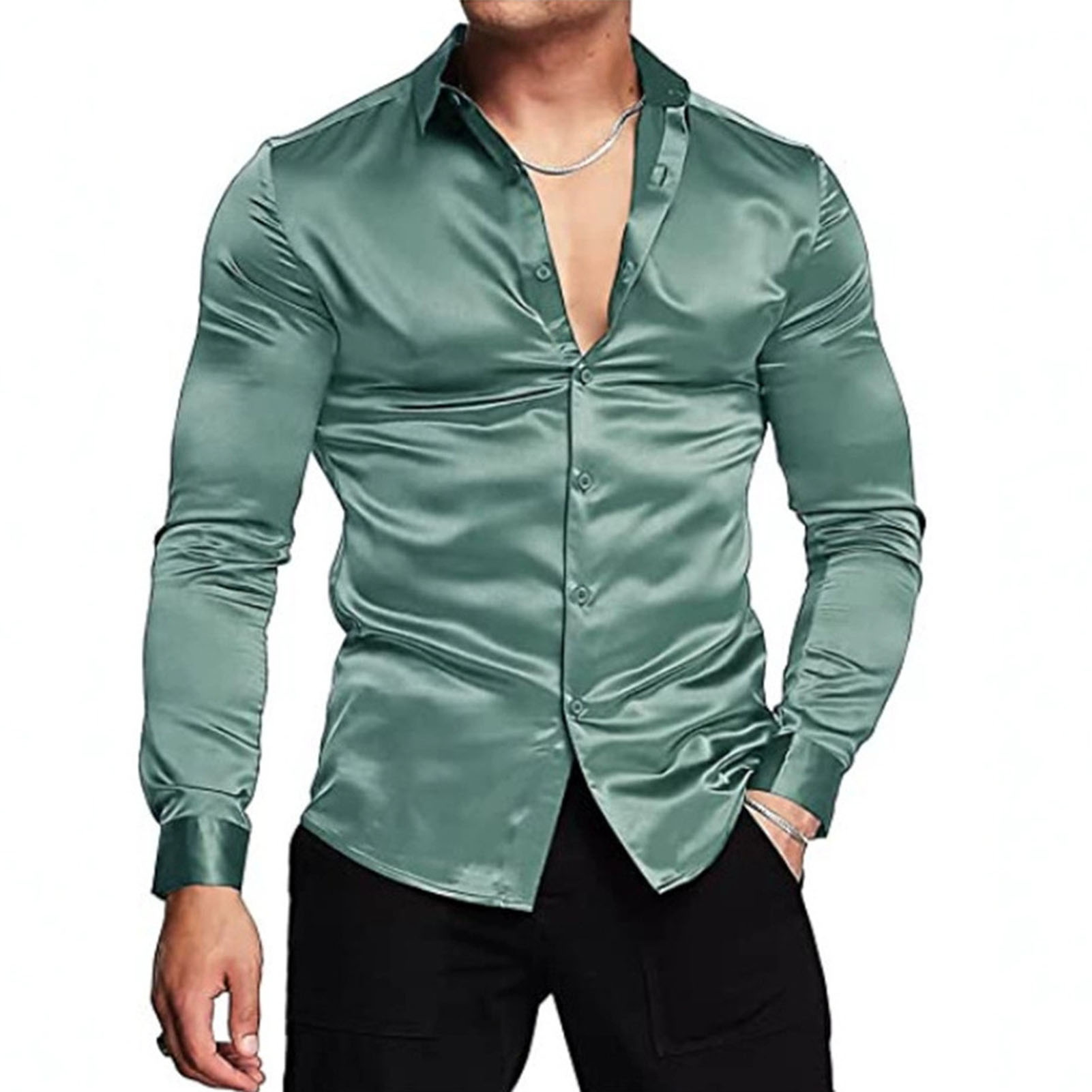 남성용 핑크 실크 새틴 럭셔리 드레스 셔츠, 슬림 긴팔 - Mens Satin Silk Dress Shirt 리뷰 및 가격