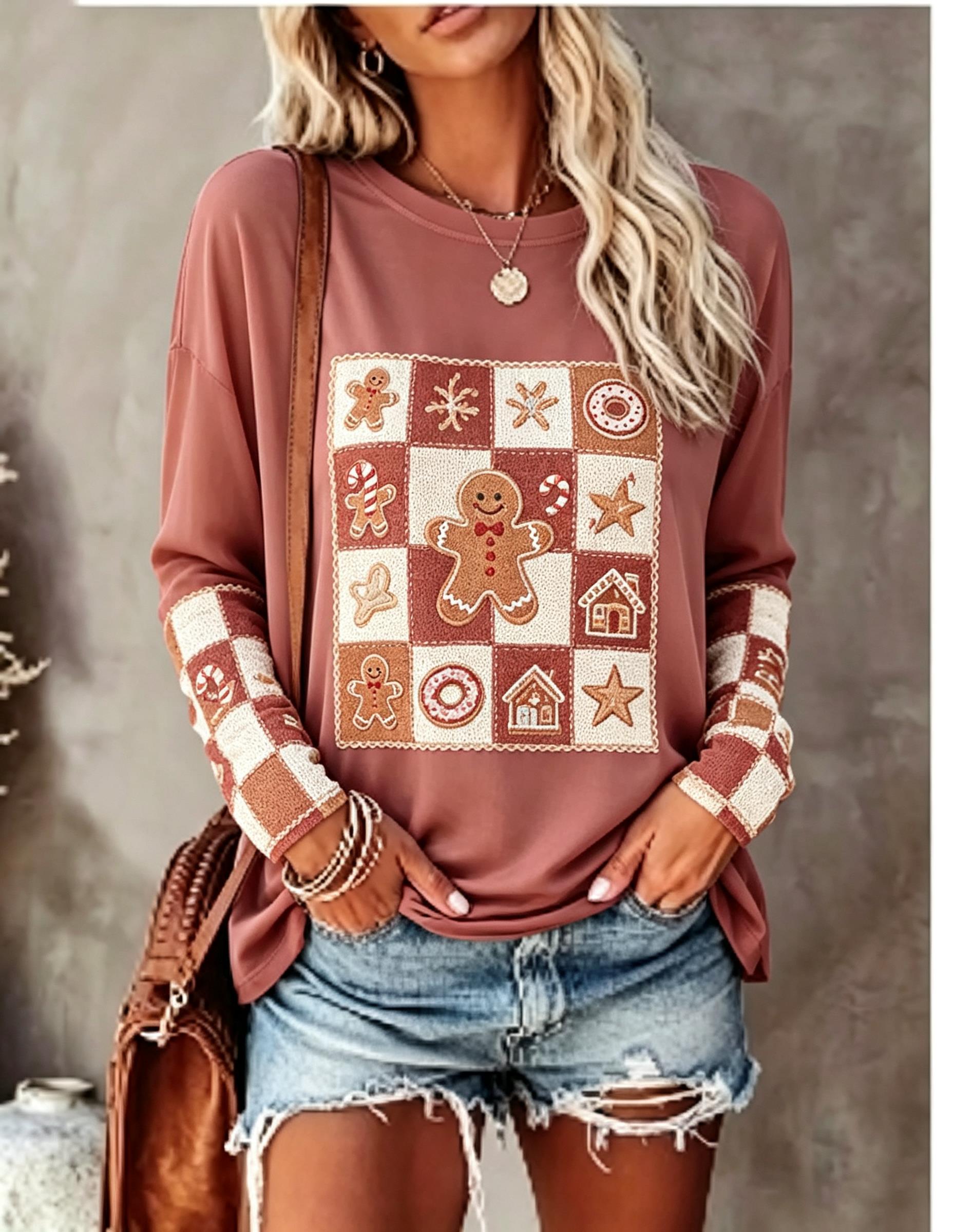 여성용 긴팔 티셔츠, 여우와 토끼 패치워크, 격자무늬, - T-Shirts 리뷰 및 가격