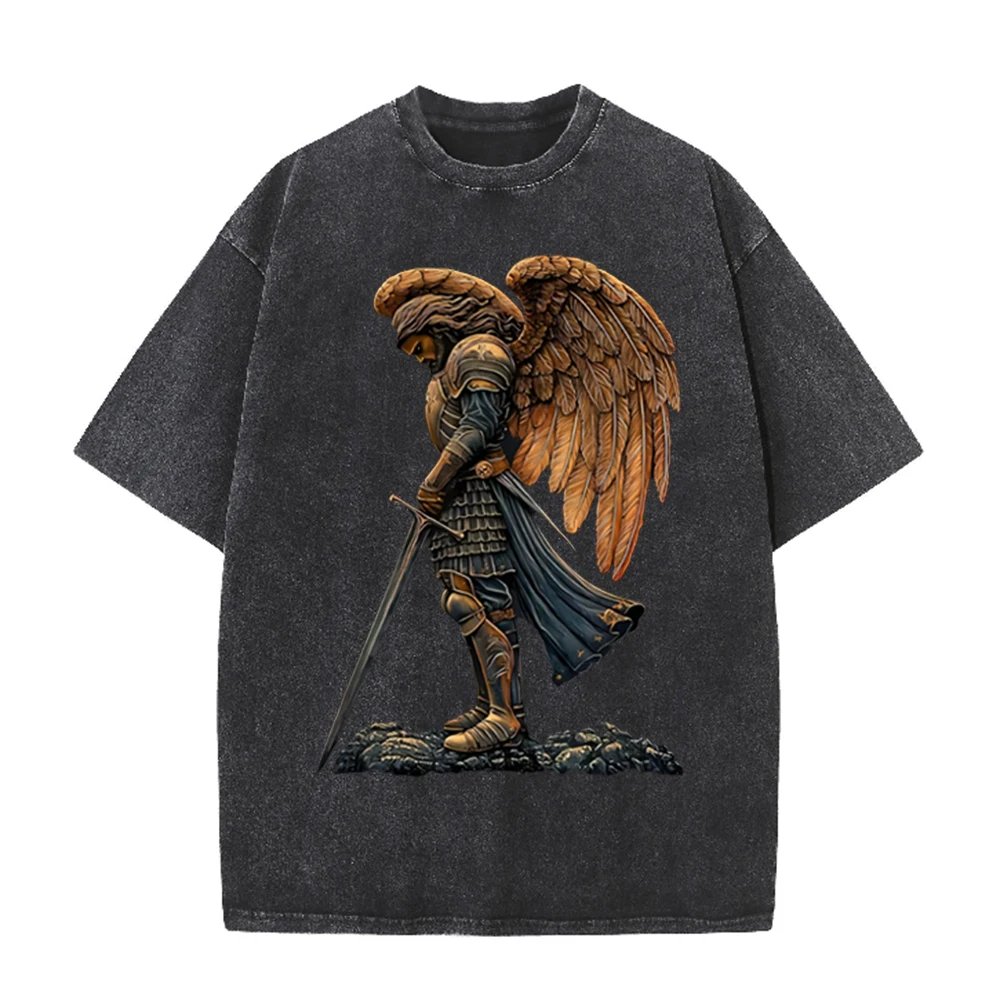 2026 빈티지 날개 달린 기갑천사 전사 검 그래픽 그 - Acid Wash Vintage Graphic T Shirt 리뷰 및 가격
