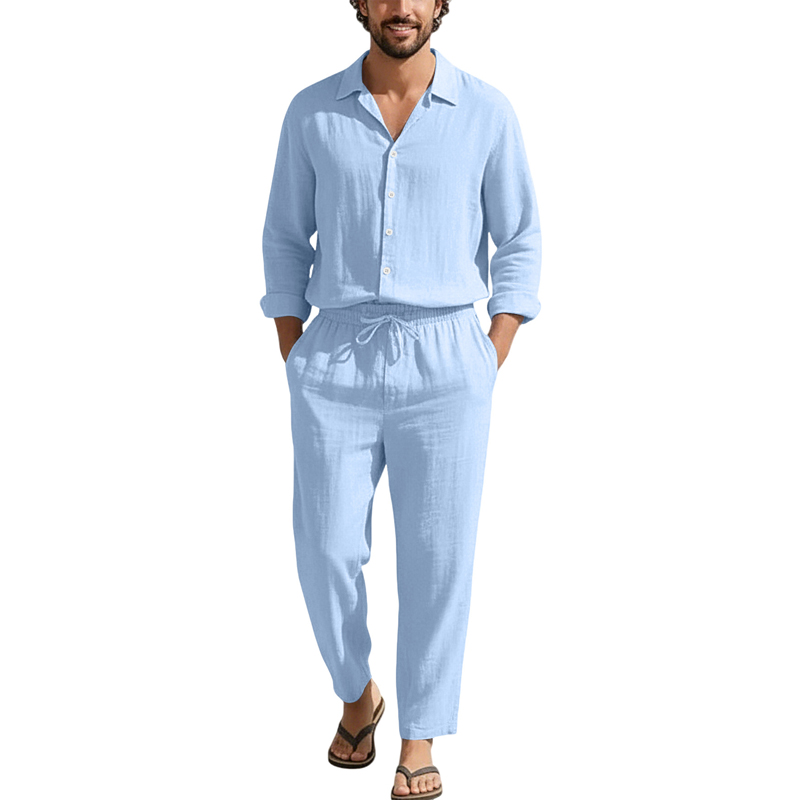 봄 여름 린넨 캐주얼 세트 루즈핏 비치 긴팔 셔츠+롱  - Mens Linen Shirt Long Sleeve 리뷰 및 가격